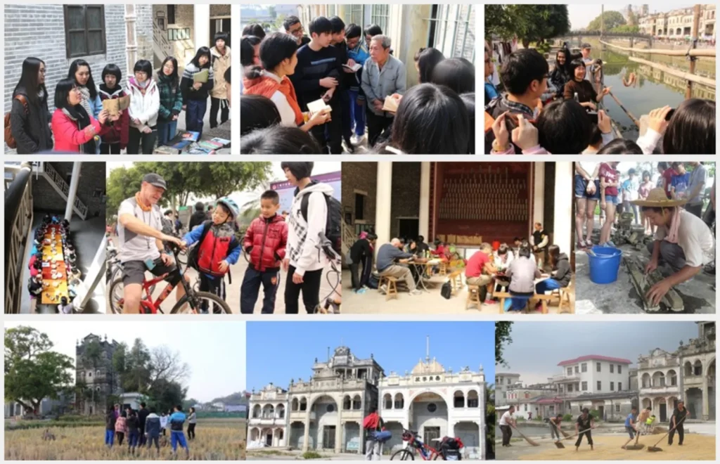 Students and visitors on tours, workshops and cycling trips around Cangdong Village